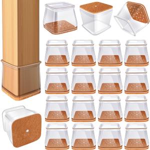 24 Pcs Chair Leg Floor Protectors for Hardwood Floors Square Silicone Covers to Protect Wood Tile Floors Felt Pads Furniture Leg Caps Non-Slip Reduce Noise (Fit:1-5/8" to 2")