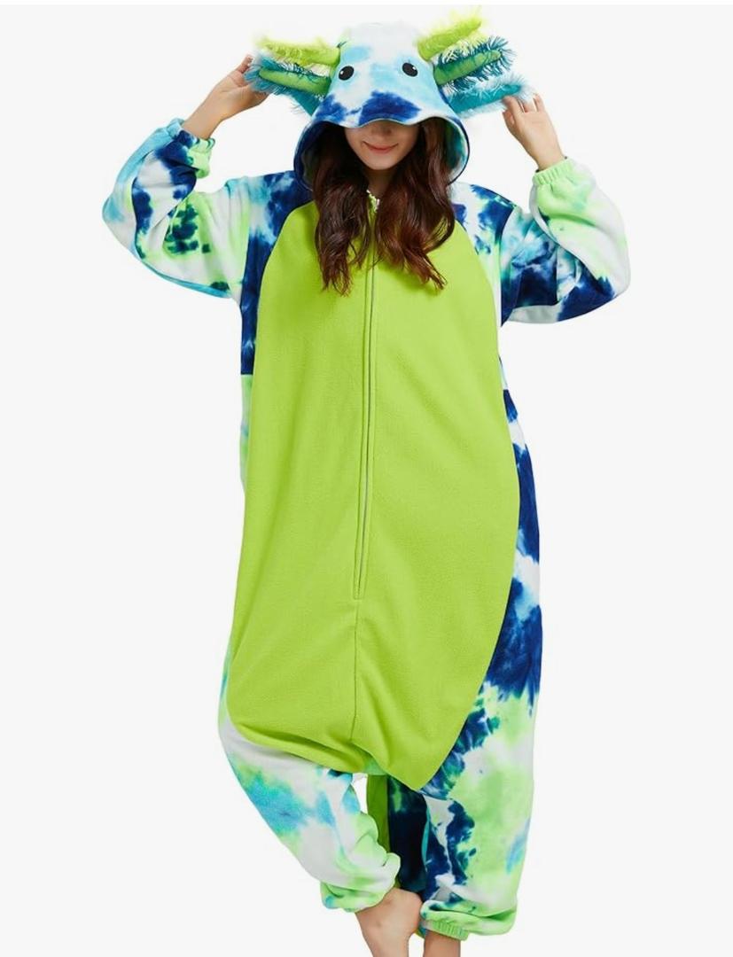 DELEY Unisex Axolotl Costume Adult Onesie, One Piece Pajamas, Halloween Cosplay Costumes Homewear Jumpsuit,Animal Onesie Size 140