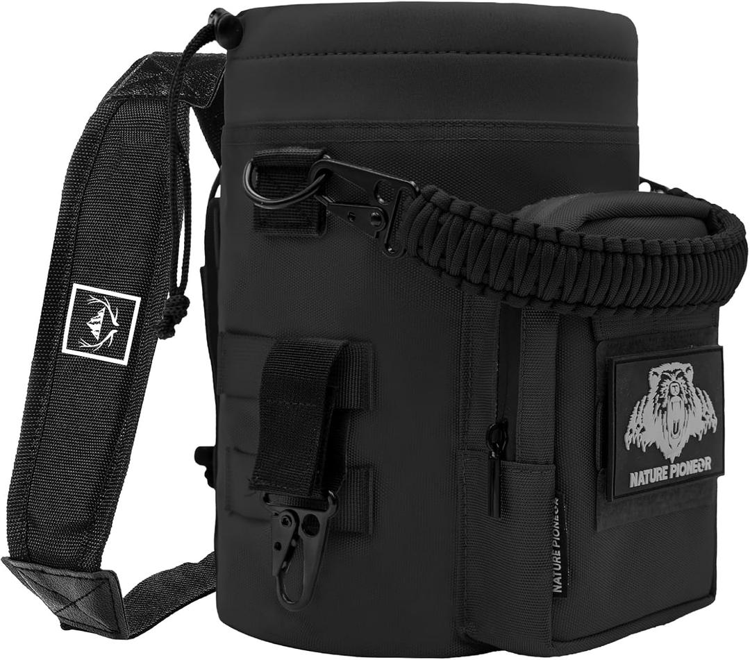 NATURE PIONEOR 128oz Tactical Water Bottle Pouch, Multi-Function Tactical Water Bottle Bag with Adjustable Shoulder Strap, Half/One Gallon Molle Strap Carrier Holder (Black)
