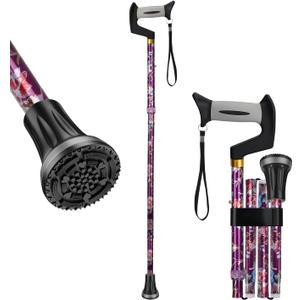supregear Walking Cane - Foldable, Adjustable, Collapsible Offset Canes for Men and Women, Heavy Duty All Terrain Tip and Soft Ergonomic T-Handle Stick for Seniors and Adults