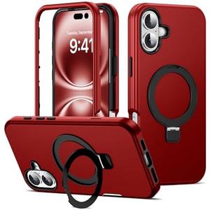 DuiDuiQ Designed for iPhone 16 Plus Case 6.7''with Magnetic Ring Stand [Military Drop Protection][Compatible with Mag-Safe] Shockproof 16 Plus Phone Case for Men Wowen,Red