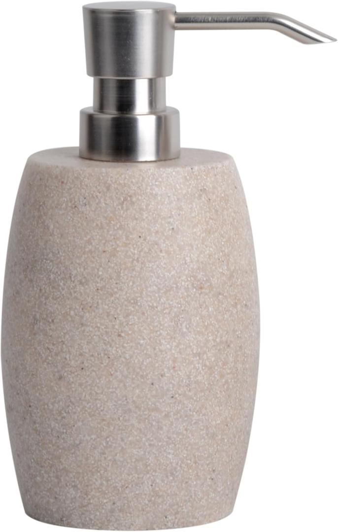 Clasin Home Sandstone Textured Resin Soap Dispenser with Metallic Pump and Waterproof Bottle Labels for Bathroom Kitchen Dish Hand Wash Shower Lotion Shampoo, 12 Oz, Beige