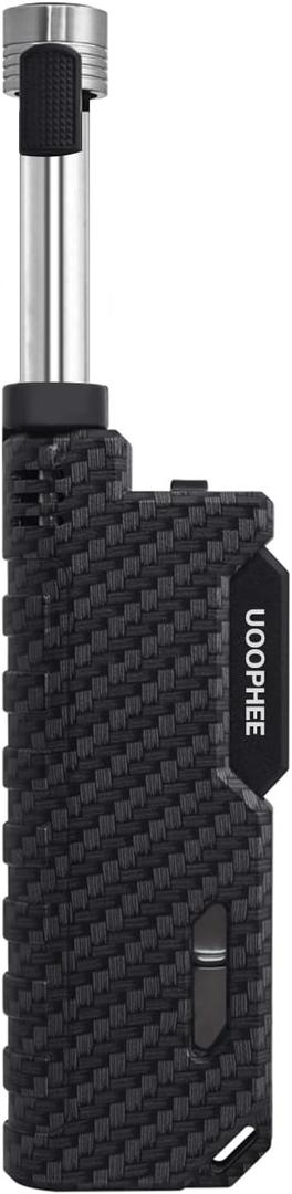 Torch Lighter with Flame Lock, Windproof Butane Lighter Refillable Single Jet Flame, 7.63" Extended Long for Candle, Camping, Grill, BBQ, Fireworks (Butane not Included) Black