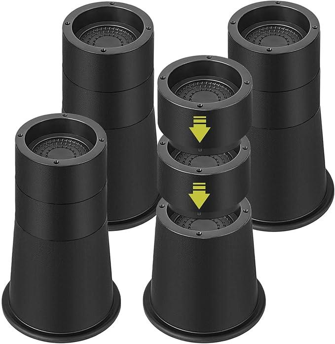 4 Pack Bed Risers 8 Inch Heavy Duty, Adjustable Furniture Risers Lift Height 7.6", 5.8", 4" for Table Desk Couch Chair Sofa Cabinet Bed Frame Dorm, Round Stackable Table Leg Risers, Black