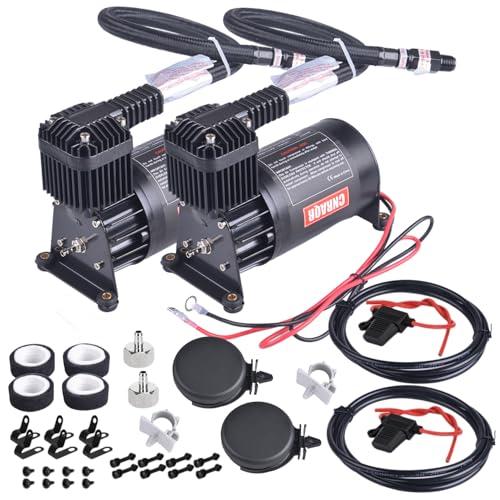 CNRAQR 2PCS 150PSI Heavy Duty Air Train Horn/Air Ride Suspension Compressor 1/4NPT 12V for Car Horns/Pneumatic Suspension Systems/Pneumatic Tools/Car Tires Black