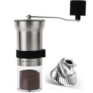 Manual Coffee Grinder with Stainless Steel Burr - 1.12oz Capacity Handheld Mill for Espresso, Drip, Cold Brew with 6 Adjustable Settings & Quiet -Extra Fine Grinding (Stainless Steel Burr)