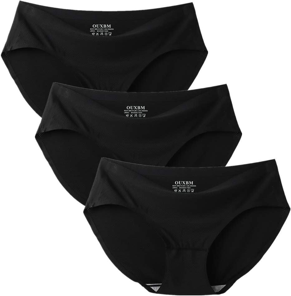 Womens Nylon Seamless Underwear Pack Available in High Waist Briefs and Low Rise Hipster for Legging No Show Panties (Black, XS)
