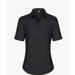 Hotouch Short Sleeve Button Dress Shirts for Women Cotton Button Down Shirts for Women Slim Fit Blouse Top 3/4 Sleeve Size M