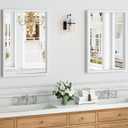 Syndra White Wood Frame Bathroom Mirror, 22''x30'' Modern Vanity Mirror for Wall, Waterproof Slim Deep Frame, Rectangular HD Tempered Glass Mirror for Living Room, Bedroom, Entryway, Rustic, Farmhouse