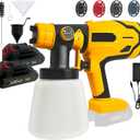 Cordless Paint Sprayer with 2 Battery,Paint Sprayer Gun with 2 x 2.0Ah Battery & 1000ml High Capacity 4 Nozzles, HVLP High Pressure Paint Gun,600W High Power Paint Sprayer for Home DIY (Yellow)