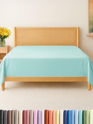 Queen Size Flat Sheet - Hotel Quality Top Flat Bed Sheet Only - Ultra-Soft, Breathable & Cooling - Fade & Wrinkle Free - Easy-Care, Stain & Shrink Resistant Bedding - Easy-Fit & Oeko-Tex - Spa Blue