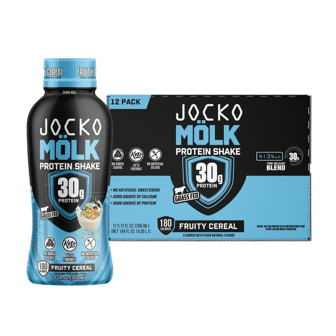 Jocko Mlk 30g Grass Fed Protein Shakes No Added Sugar Protein Drinks KETO Friendly - Ready to Drink 12 FL Oz (Pack of 12) Fruity Cereal