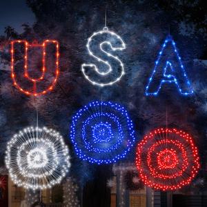 6 Pack 4th of July Decorations Firework Lights Hanging Patriotic Red White and Blue Starburst USA Letter 160 LED Lights Battery Operated for Independence Day Memorial Day Outdoor Indoor Decor