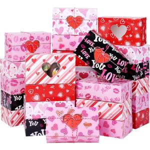MIMIND 36 Pack 7.8 x 4.7 x 2.75 Inch Valentines Day Bakery Cookie Boxes with Heart Window Cupcake Treat Boxes Valentines Day Candy Goody Container Boxes with Tags for Valentines Party Favors