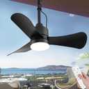 Gazebo Fan,32" Plug in Ceiling Fan with 3 Color LED Light,Waterproof Outdoor Hanging Fan,Outdoor Ceiling Fans for Patios,Gazebo,Pergola.Black