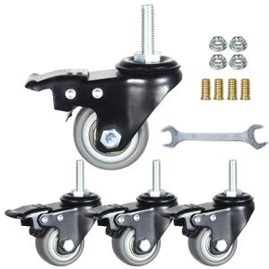 1.5 Inch Swivel Caster Wheels Set of 4, Locking casters Total Capacity 330lbs, Metric M8-1.25 Threaded stem TPR casters with Brake, castors for Carpet Hardwood Floor Workbench Bed Frame.