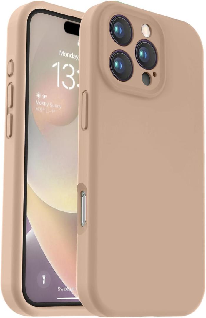 Vooii Compatible with iPhone 16 Pro Case, Liquid Silicone Upgrade [Camera Protection] [Soft Anti-Scratch Microfiber Lining] Shockproof Phone Case for iPhone 16 Pro 6.3 inch - Light Brown