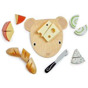 Tender Leaf Toys - Cheese Chopping Board - Wooden Play Food Set with 4 Choppable Cheeses, Baguette, Wood Knife and Illustrated Board - Improves Fine Motor Skills - Develops Social Skills - Age 2+