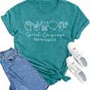 MAIHUN Speech Therapist Shirts for Women Speech Language Pathologist Tshirt SLP Tee Tops Cyan Large