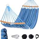 SUNCREAT Hammocks Double Hammock with Curved Spreader Bar, Outdoor Portable Hammock with Carrying Bag & Tree Straps for Bedroom, Patio, Backyard, Balcony, Max 450lbs Capacity, Blue