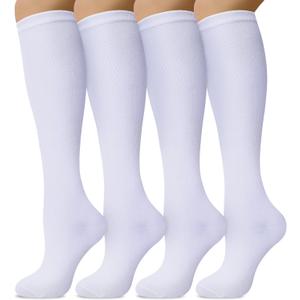 Senker Fashion Knee High Socks for Women, Cotton White Long Tube Sock Black Stockings Striped for Boot Outdoor Sport, Large