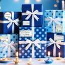 WERNNSAI Hanukkah Holiday Gift Tags - 24PCS Blue Themed Gift Wrapping Tags with Ribbon, Sticker Seals, and Mini Notecards (Star of David, Menorah, Dreidel) for Gift Bags and Wrapped Presents