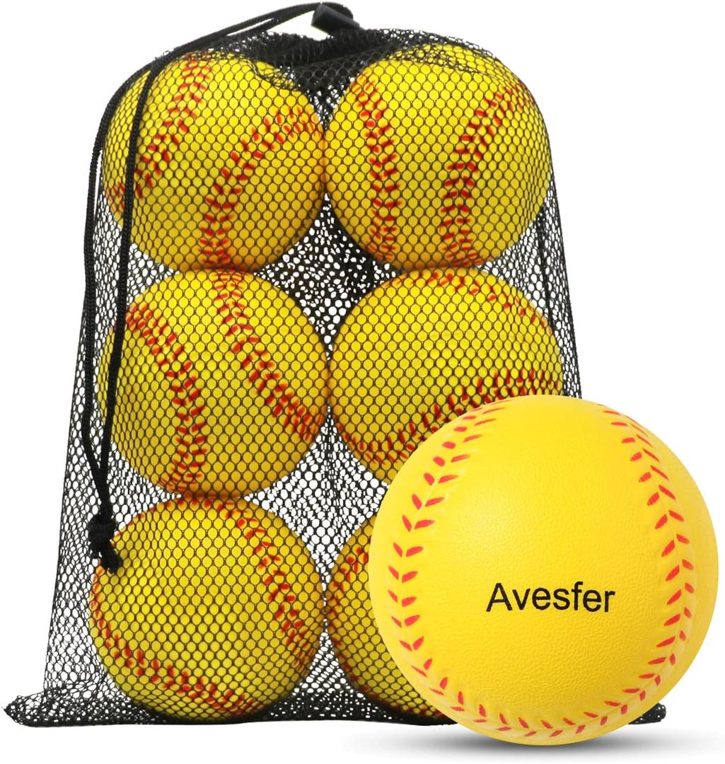 Avesfer Practice Foam Softballs 11 inch with Mesh Bag Soft Oversize Foam Baseballs Safely Training Batting Hitting Ball and Fielding Indoor Outdoor for Kids Teenager Players Pack 6 (Yellow)