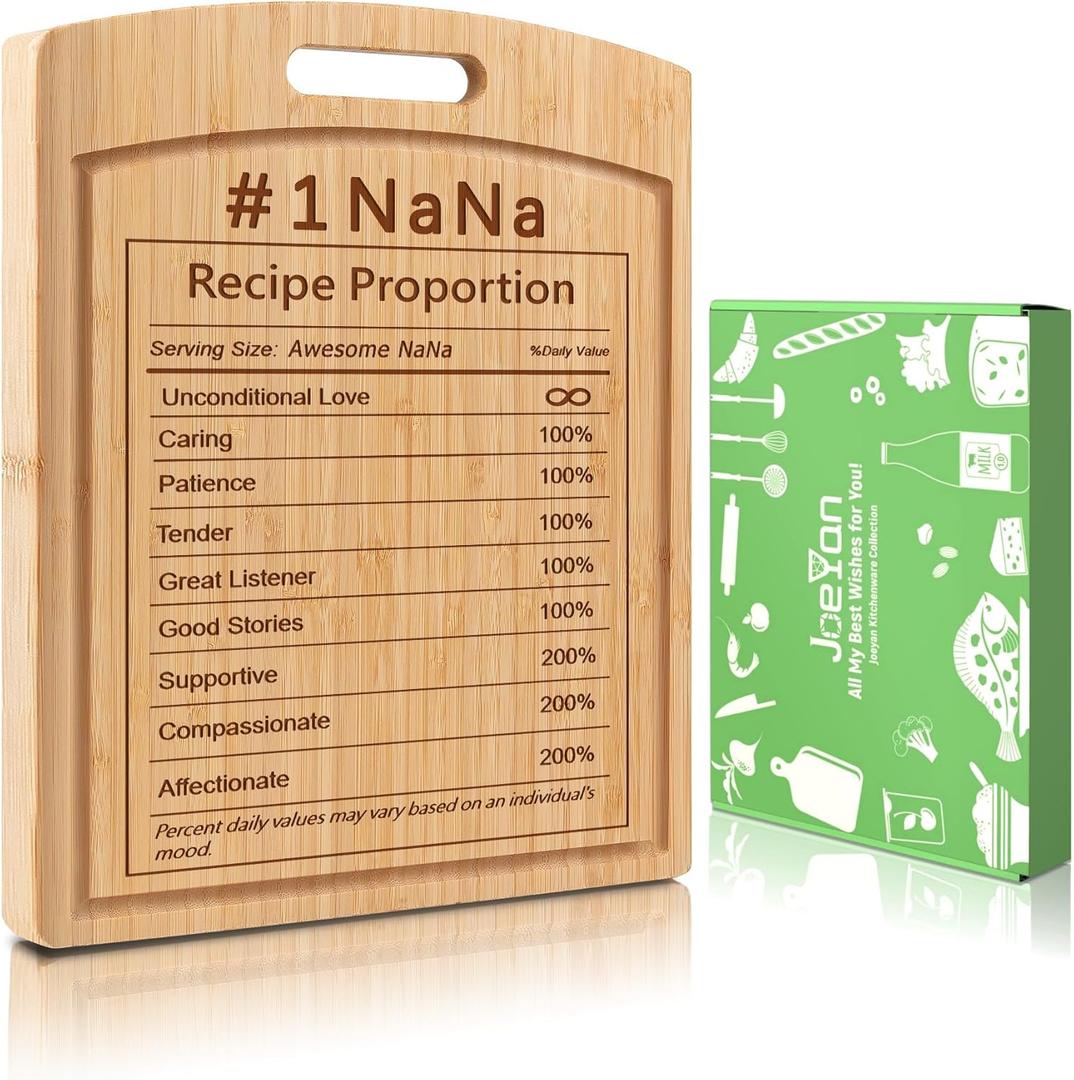Joeyan Nana Birthday Recipe Cutting Board Gift from Granddaughter Grandson, Personalized Engraved Kitchen Present for Grandma Christmas, Large Size, Heavy Duty, 16x12x0.8"