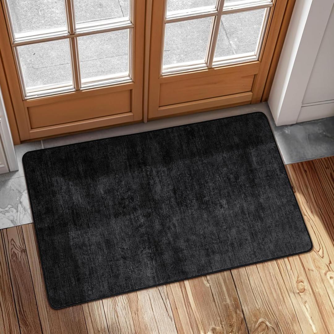 Washable 2x3 Entry Rugs for Entryway Kitchen Bathroom Door Mat Indoor Entrance - Stain Resistant Non-Slip Backing Low Pile Black Rug,Durable & Ultra- Farmhouse Decor(2x3,Black)
