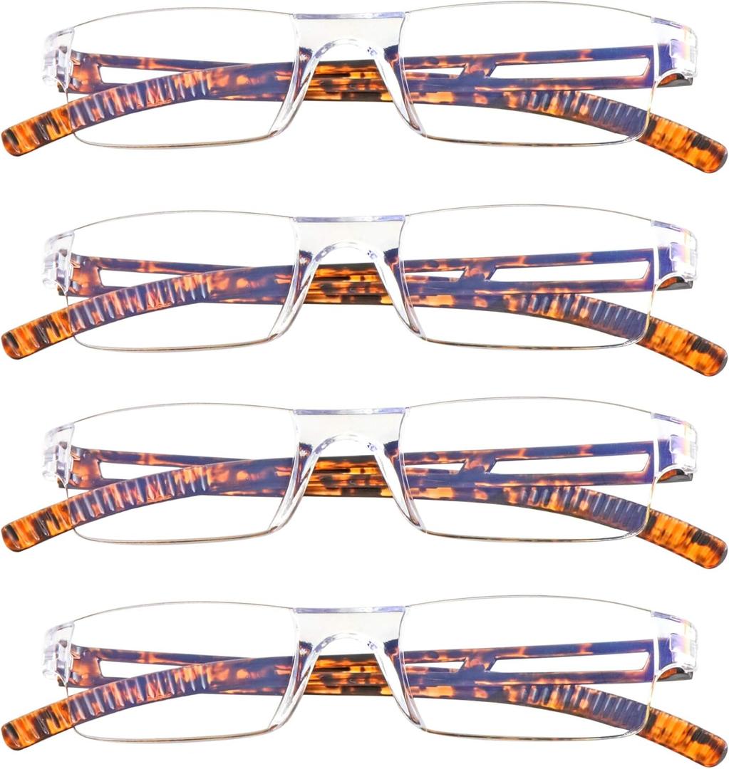 LifeArt 2/4 Pairs Reading Glasses, Blue Light Blocking Glasses, Computer Glasses for Men and Women, Rectangle Eyewear Frame