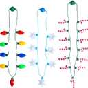 POPLAY Christmas Light Up Necklaces, 3PCS 36~41inch Glowing Necklaces Snowflake Candy Cane LED Bulb String Lights for Indoor Christmas Winter Decoration Party Supplies