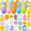 JOYIN 24 Pcs Easter Prefilled Eggs with Mochi Squishy Toys, Animal Stress Reliever Squishy Toy for Easter Theme Egg Hunt, Kids Party Favor, Basket Stuffers Filler, Classroom Prize Supplies