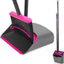 JEHONN Broom with Dustpan Combo Set, Long Handle Lightweight Indoor Broom Set, Upright Standing Dust Pan with Comb Teeth Store Sweep Set for Home Room Kitchen Office Lobby (Rose Red)