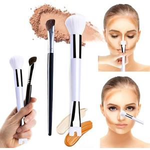 COKSDUPID 2PCS Nose Contour Brush Set, U-Shaped & Angle Brush, 100% Nylon Bristles, White, For Liquid And Cream, Powder