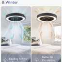LEDIARY 22in Enclosed Ceiling Fans with Lights and Remote, Black Modern Bladeless Ceiling Fan with Bright Light, Led Flush Mount Ceiling Fan for Bedroom, Living Room, Kid Room(6 Speeds, 3000-6000K)