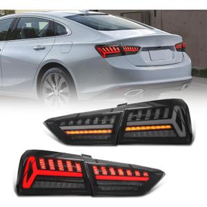 Full LED Tail Lights Assembly for Chevrolet Malibu 2016-2018, Rear Lamps for 9th gen Chevy Malibu L/LS/LT/Hybrid, Plug&Play Taillight Assemblies, Pair, Smoked