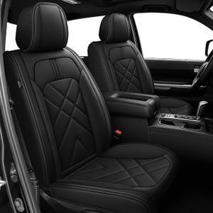 AOMSAZTO Seat Covers Custom Fit for 2014-2021 Toyota Tundra Crewmax Double Cab Breathable Leather Truck Car Front Seat Covers Front Seats #68 Black, Tundra(2014-2021)