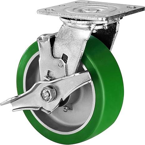 6x2" Heavy Duty Casters -Industrial Casters, Polyurethane on Aluminum Caster wheel- with up to 1200LB Capacity - Widely use for,U-Boat Platform Trucks (1 Brake)
