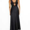 BAGONE Summer Satin Lace V Neck Backless Wedding Guest Maxi Dresses for Women Elegant Sleeveless Open Back Cocktail Dress (Black, M)