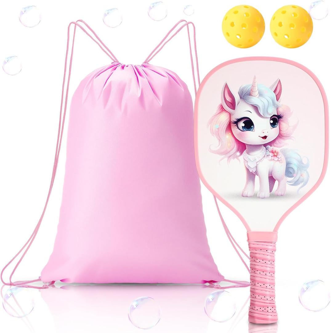 Lunmon Kids Paddle with 2 Cute Ball Small Grip Lightweight Fiberglass Rackets Paddle Set for Christmas Party Gifts Children 4-11 Years Old