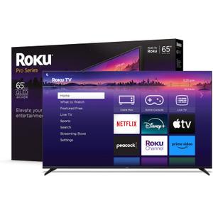 Roku Smart TV  65-Inch Pro Series 4K QLED RokuTV with Backlit Roku Voice Remote Pro, Dolby Vision IQ, 120Hz Refresh Rate  Live Local News, Sports, Gaming