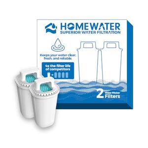 HOMEWATER Pitcher Replacement Water Filter Cartridge, White, BPA-Free ABS Material, 2-Pack, 10-Cup Pitcher Compatible (FG-RF-PITCHER-2PK)
