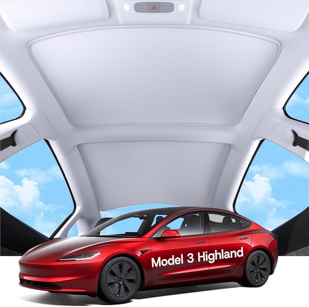 2025 Upgrade Sunshade Roof for Tesla Model 3 Highland Accessories, [No-Gap] Nano Ice Crystal Heat Insulation Class Roof Sun Shade for Tesla Model 3 Highland 2025 2024-2pcs