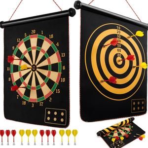 BATURU Magnetic Dart Board for Kids, Teens, Adults, Double-Sided Roll-Up Dart Board Games for Kids Age 3-18 with 12 Strong Magnetic Darts, Indoor Outdoor Boys Toys for Backyard, Gifts for Teen Boys