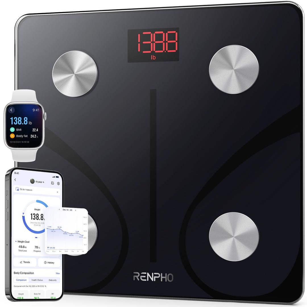 RENPHO Smart Scale for Body Weight, FSA&HSA Eligible, Bathroom Digital Scale with BMI, Body Fat, Bluetooth Fitness Equipment Sync with Apps, Accurate for Weight Loss, Home Use, 400 lbs - Elis 1
 3 sustainability features