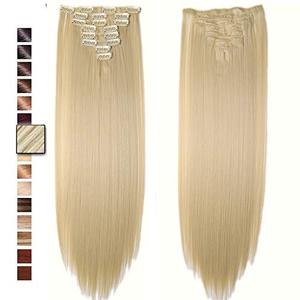 S-noilite [PROMO 26" Long Straight Bleach Blonde Full Head Clip in Hair Extension 8 Pcs 18 Clips Real Thick Heat Resistance Synthetic Hairpiece for Women Girls (Bleach Blonde)