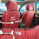 Car Seat Covers Full Set, Red Faux Leather Waterproof Seat Protectors, Breathable with Lumbar Support, Front Seats Back Seat Covers,Wear-Resistant Universal Fit for Most Cars, Trucks, SUV