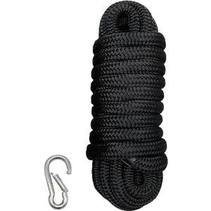 Boat Dock Lines  Heavy Duty Nylon Rope, 5/8 Inch x 15FT Docking Cord, Secure Mooring Strength, Weather Resistant Function, Marine Accessories for Anchoring Sailing Yachts, 1 Pack Outdoor Use (15ft (4.6m) black 1 + 304 stainless steel buckle)