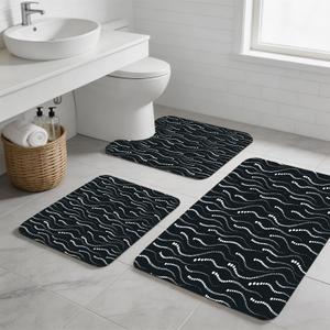 Blotixn 3PCS Absorbent Bath Mat, Quick Dry Non Slip Bath Rug, Black