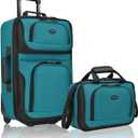 U.S. Traveler Rio Lightweight Softside Rolling Carry-on Suitcase, 2-Wheel Set, Teal